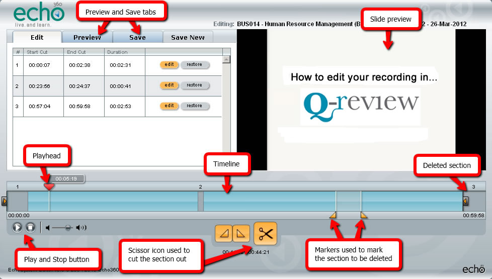 Screenshot of Q-Review Presentation Editor