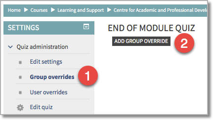Setting group overrides on quizzes