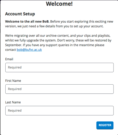 Register bob account details